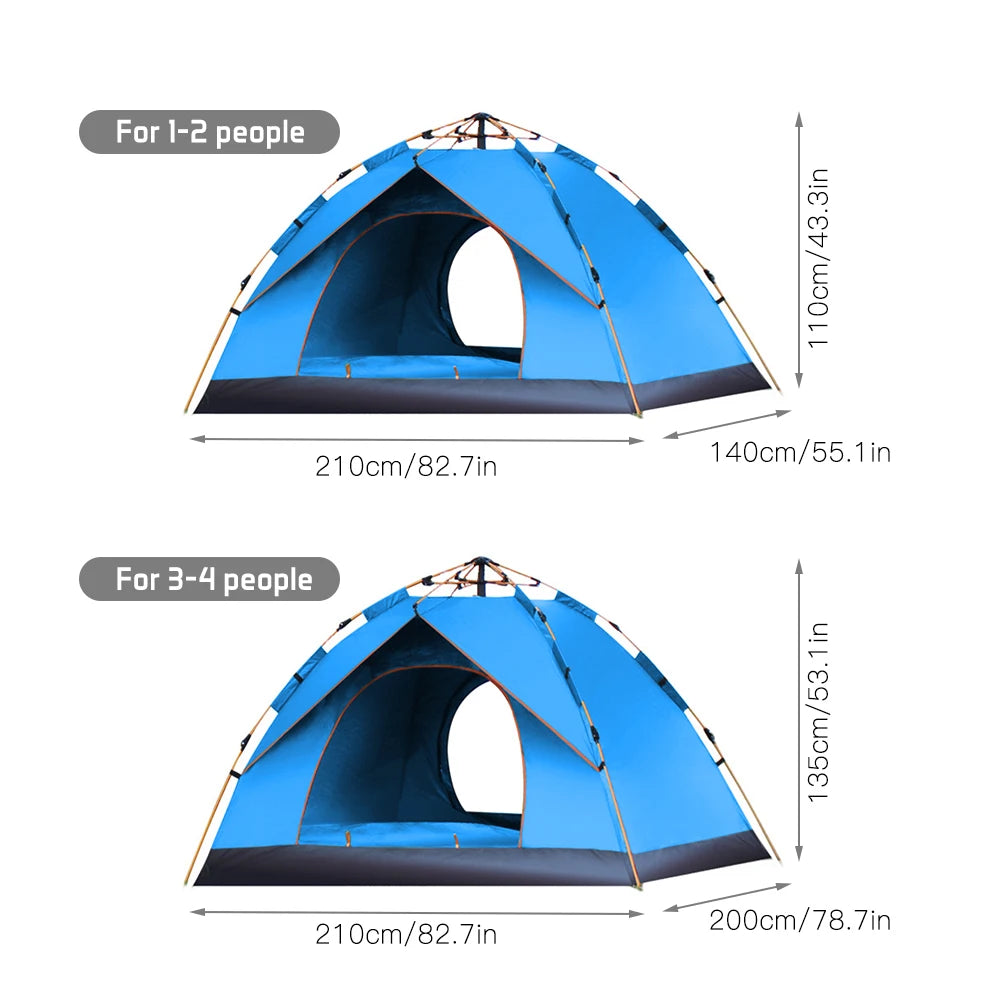 Outdoor Pop Up Tent Water-resistant 1-2 / 3-4 People Family Tent