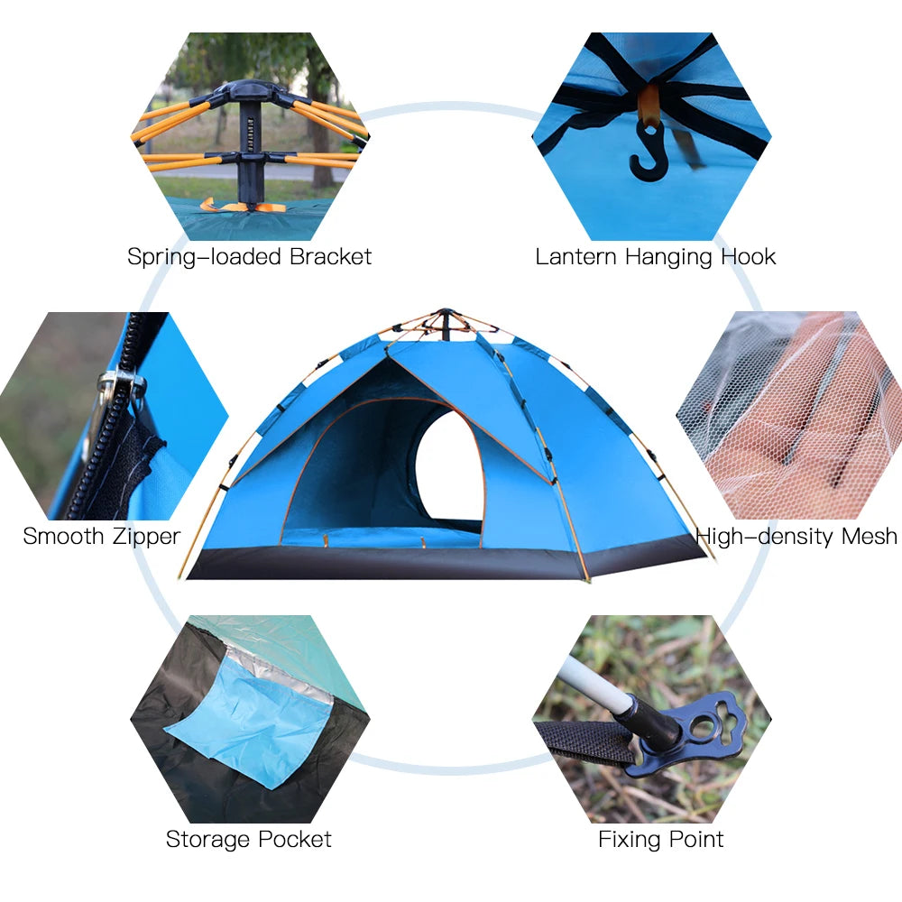 Outdoor Pop Up Tent Water-resistant 1-2 / 3-4 People Family Tent