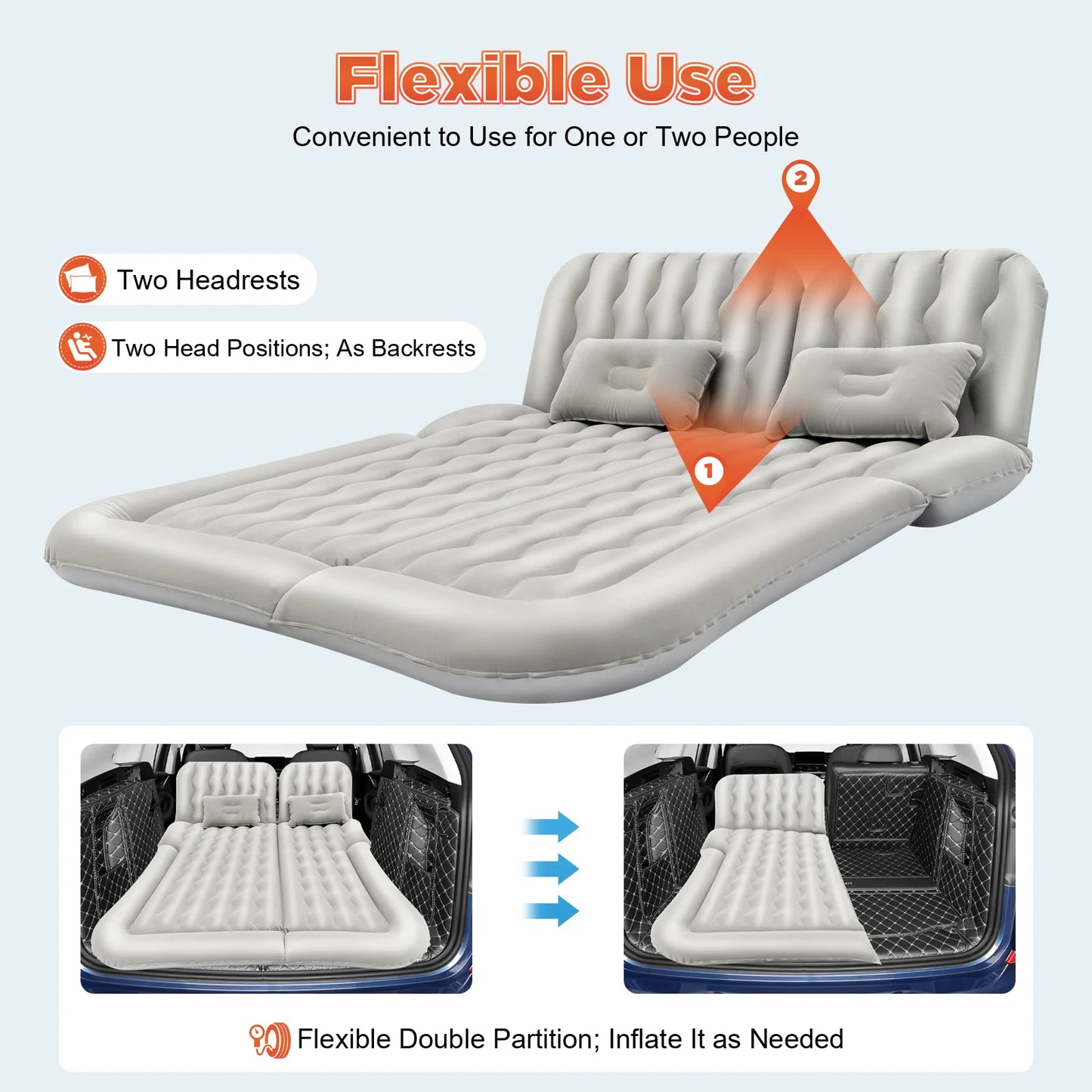 Car Air Mattress Self-Inflating with Air Pump and Cushion