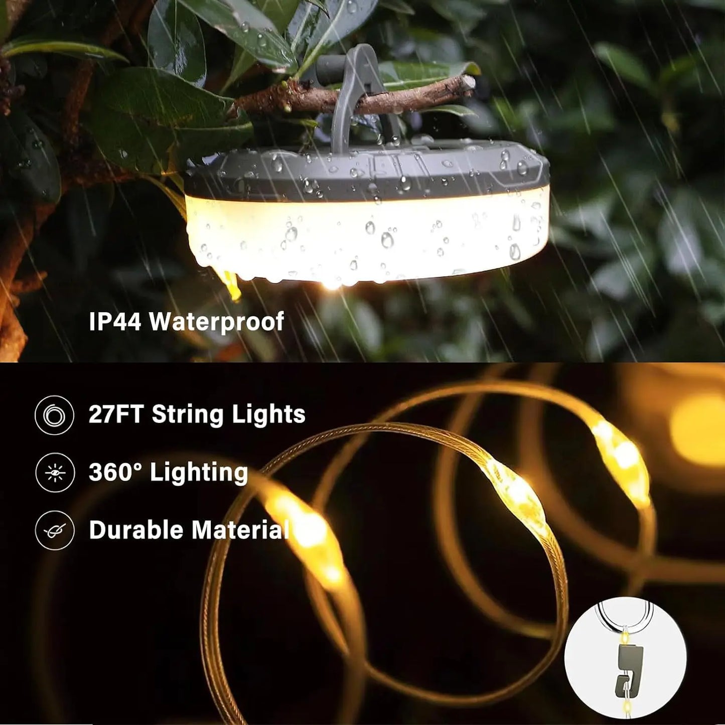 Rechargeable Camping String Light LED USB Magnetic