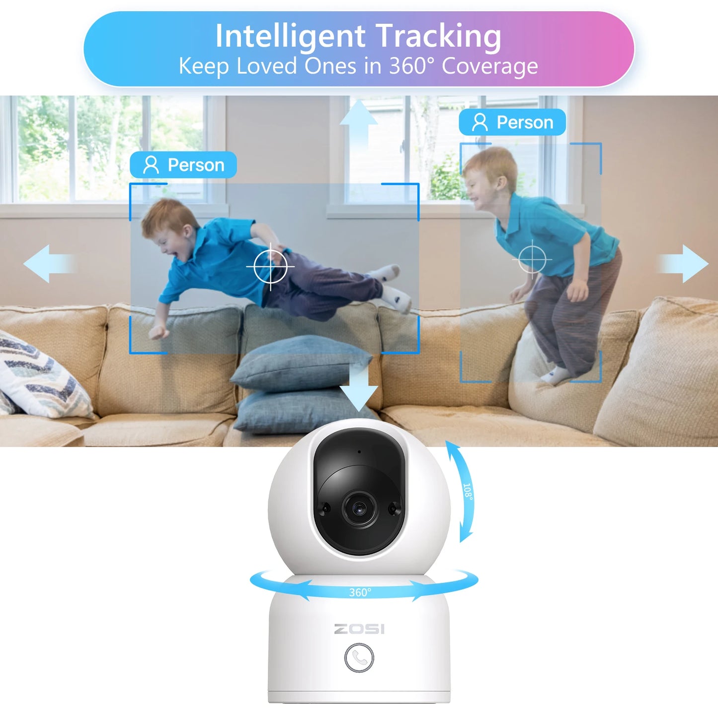 Indoor Pan/Tilt Smart Security Camera with Phone APP