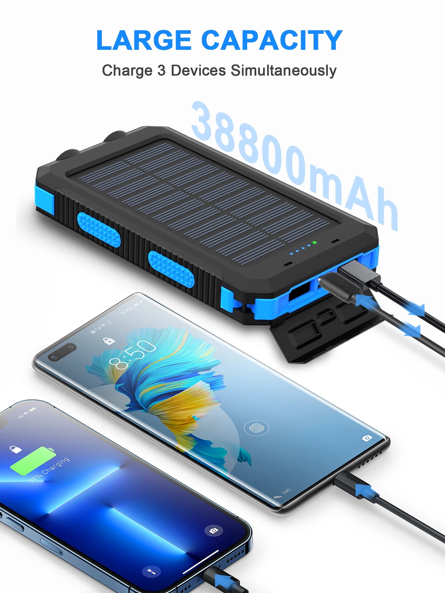 Waterproof Outdoor Solar Power Bank Dual USB Phone Charger