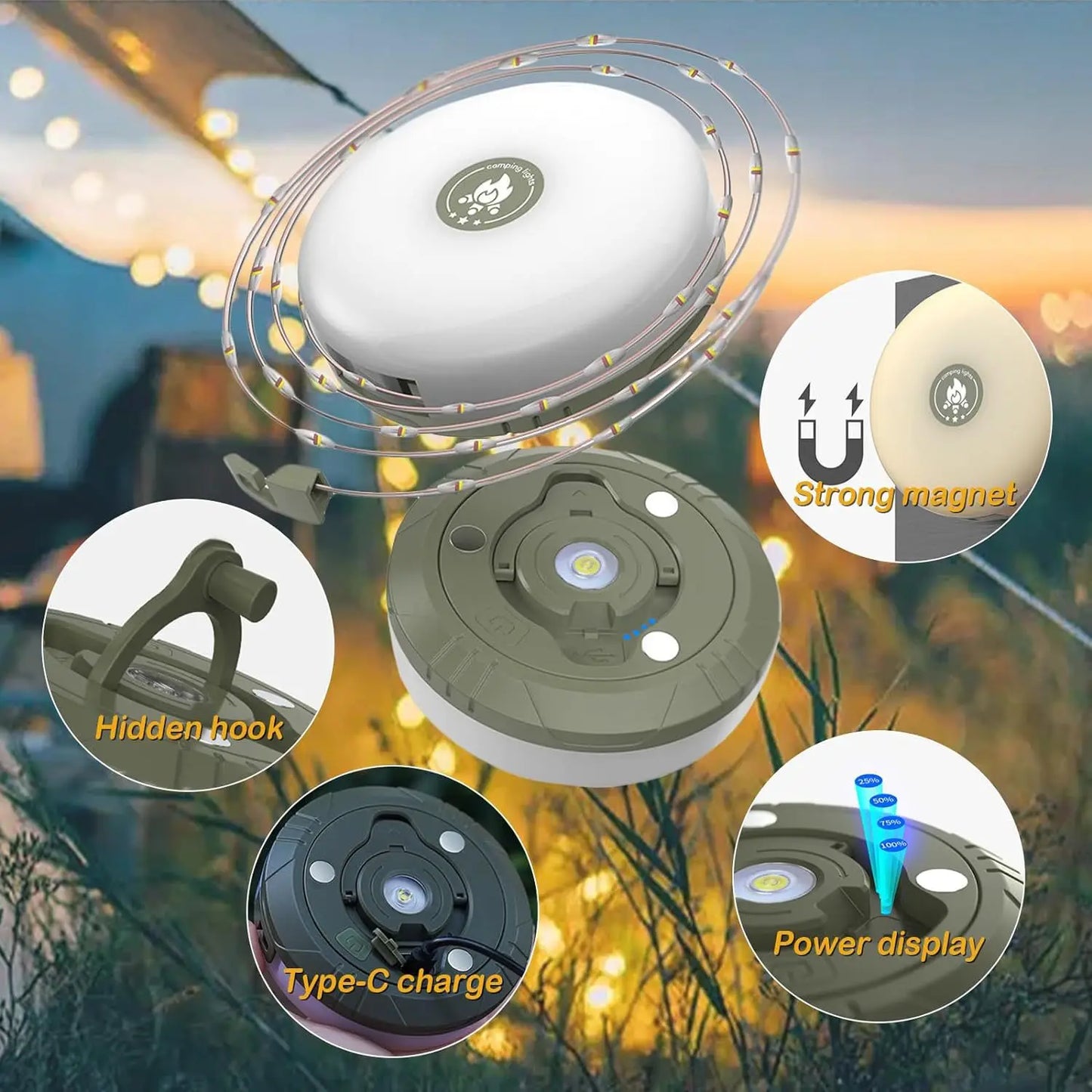 Rechargeable Camping String Light LED USB Magnetic