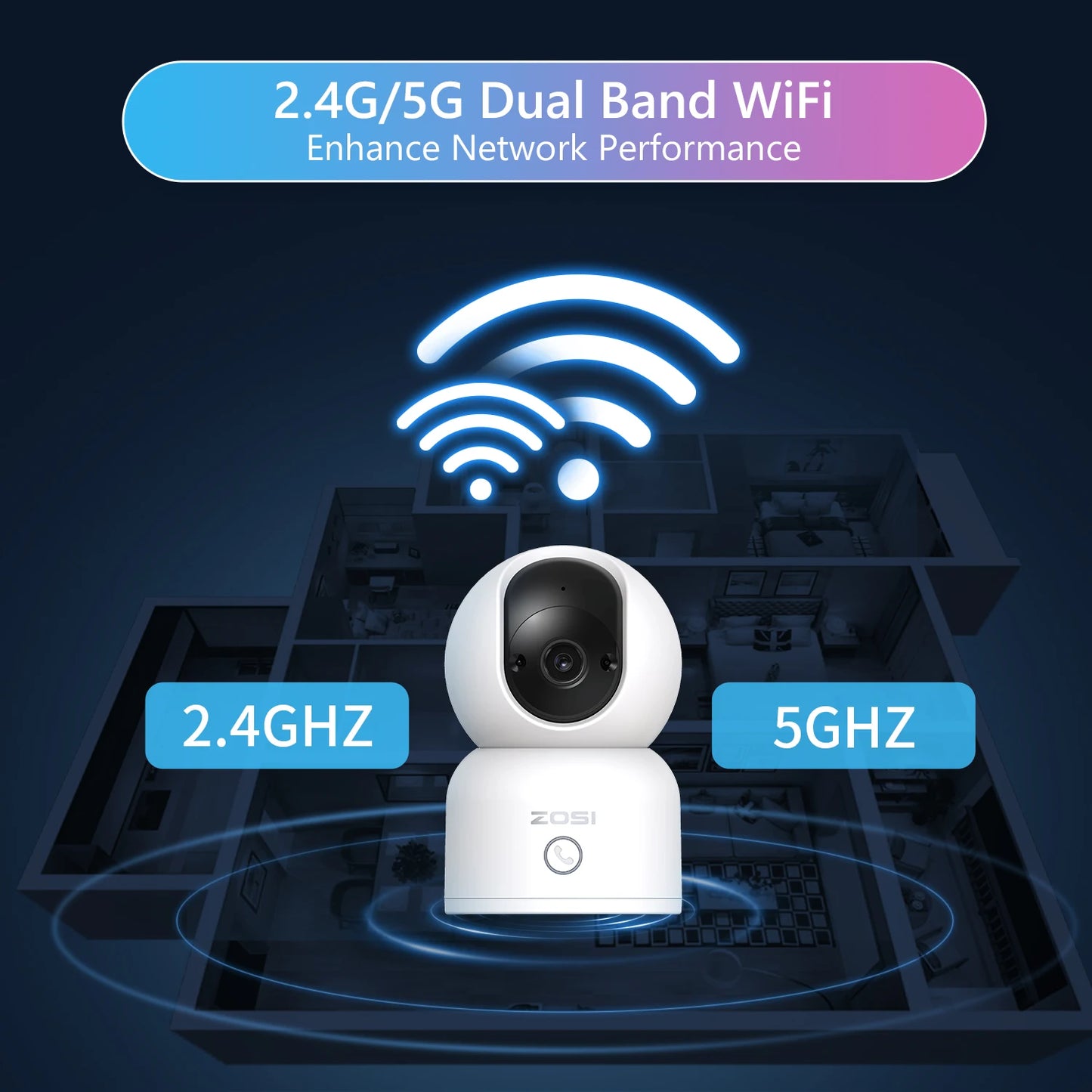 Indoor Pan/Tilt Smart Security Camera with Phone APP