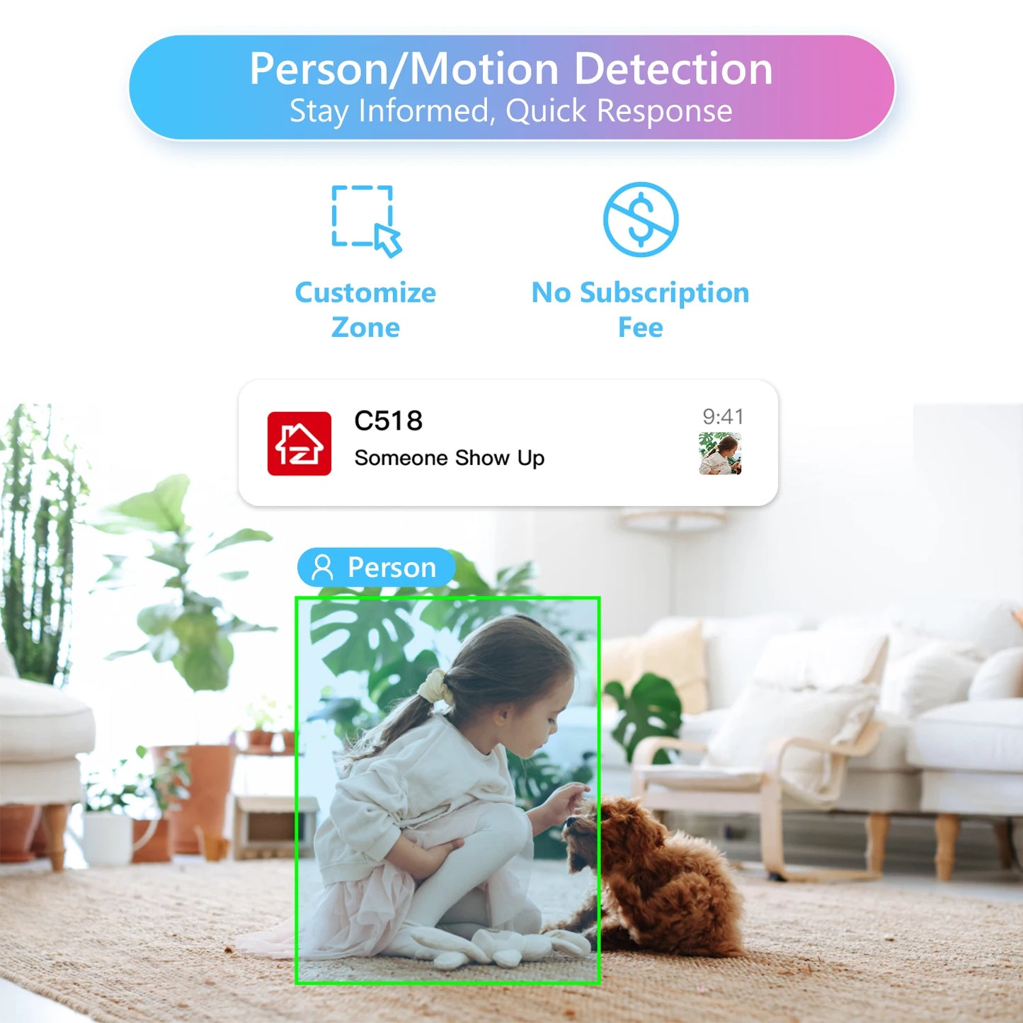 Indoor Pan/Tilt Smart Security Camera with Phone APP