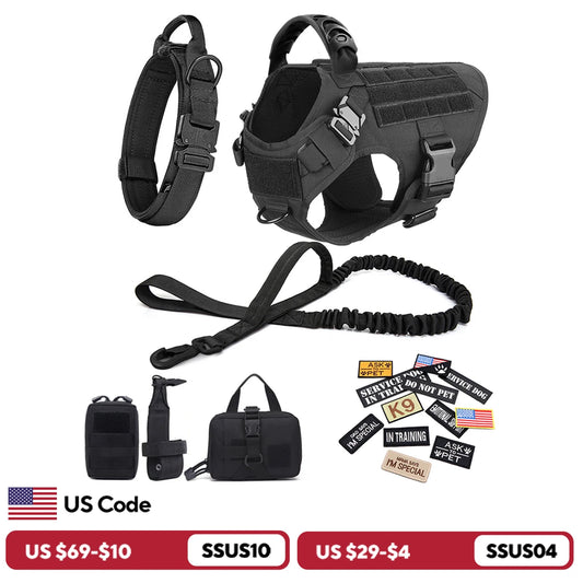 Military Large Dog Harness Collar Leash Bags
