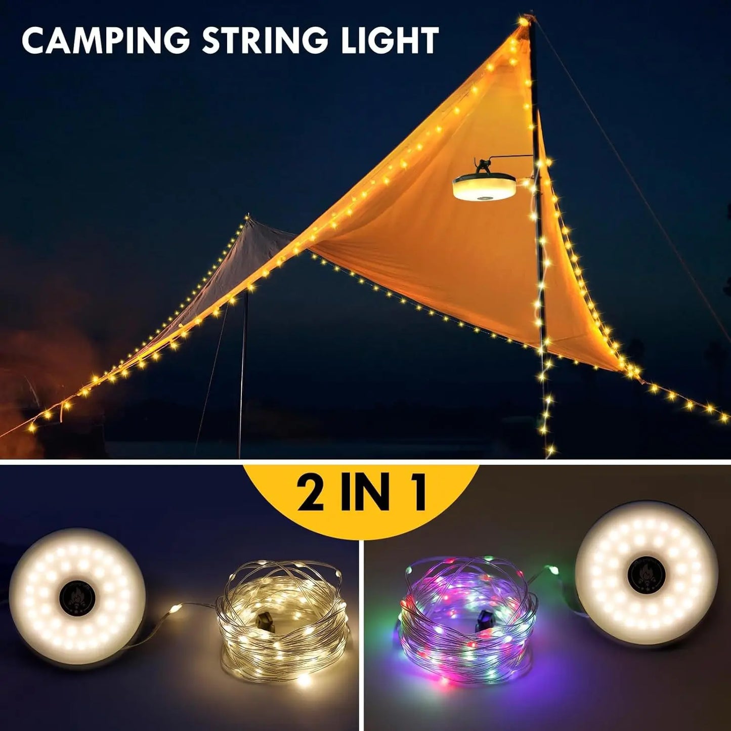 Rechargeable Camping String Light LED USB Magnetic