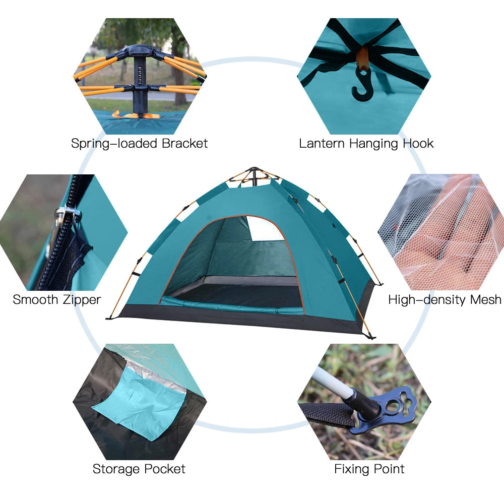 Outdoor Pop Up Tent Water-resistant 1-2 / 3-4 People Family Tent