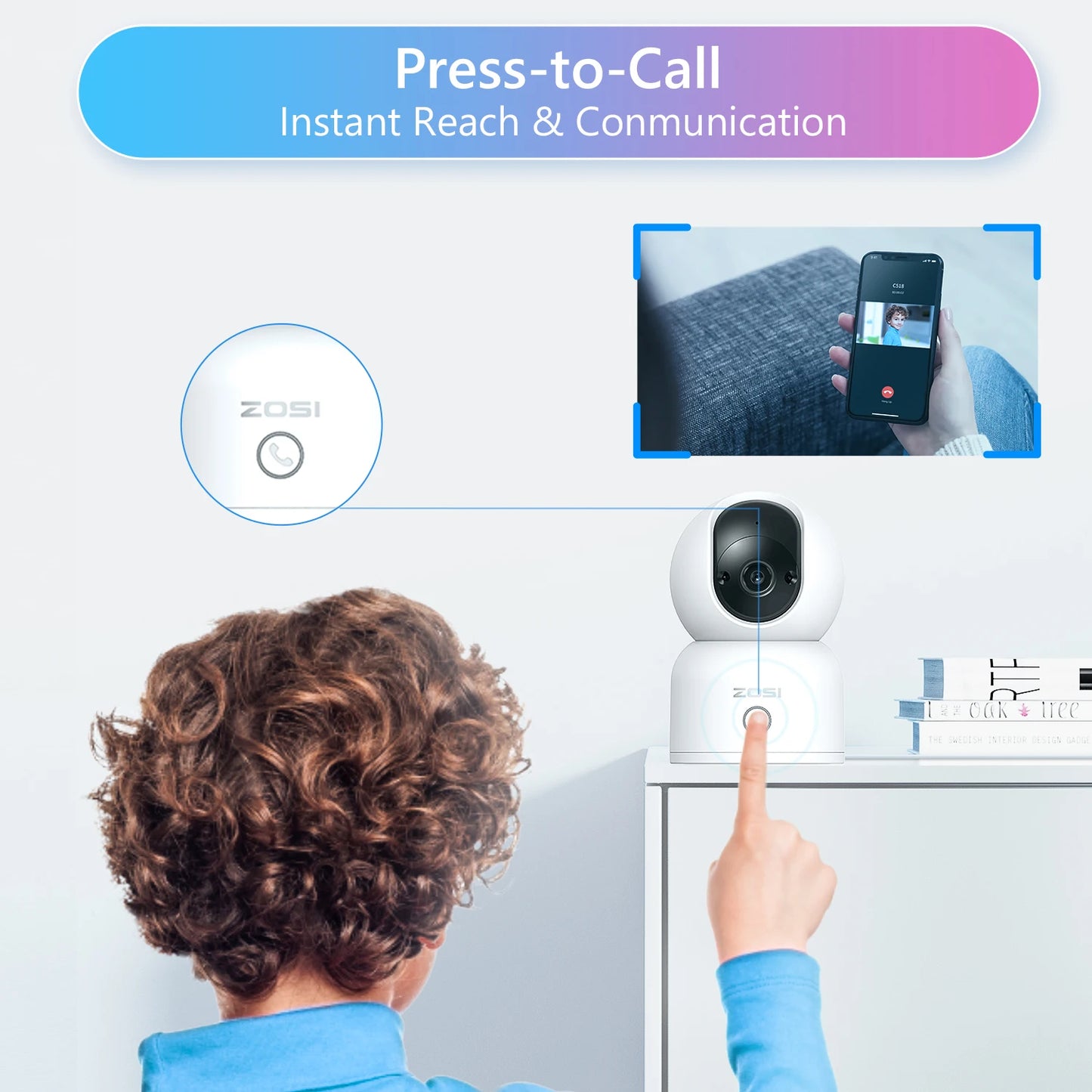 Indoor Pan/Tilt Smart Security Camera with Phone APP